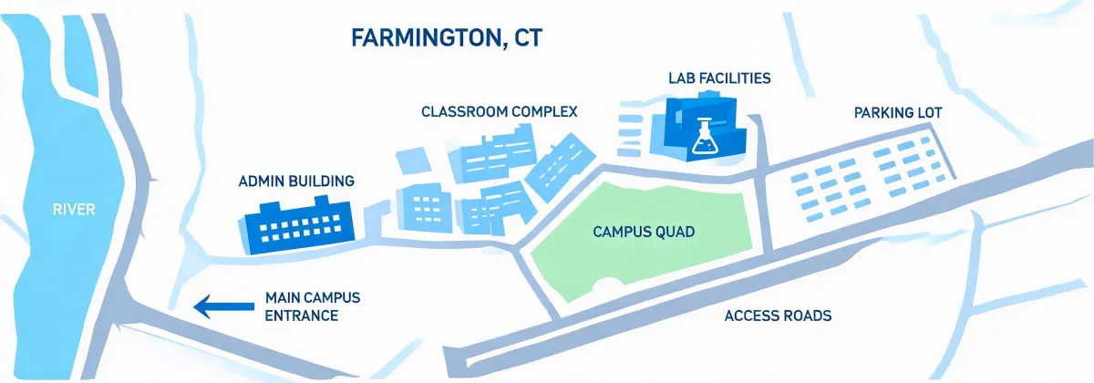 Map illustration of Otis Farmington Connecticut campus area