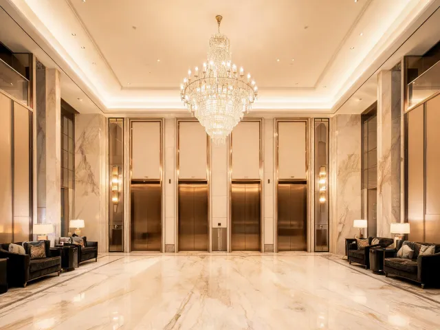 Luxury residential tower lobby elevator