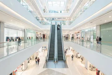 Mixed-use retail atrium escalators