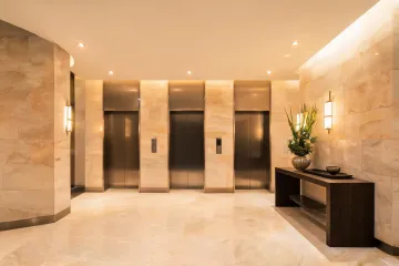 Hotel guest elevator lobby