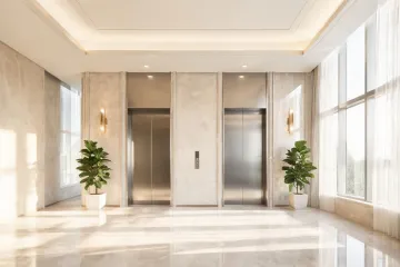 Residential tower elevator lobby